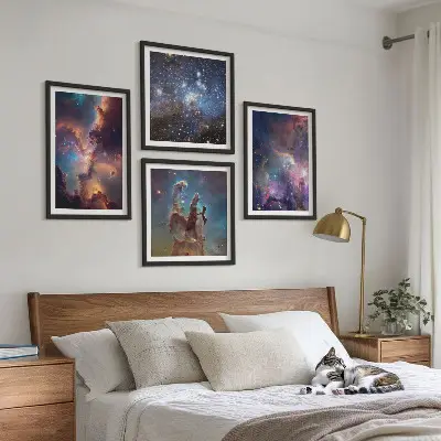 Kosmische Sternenlandschaften als gerahmtes Polyptychon