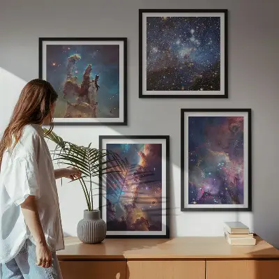 Kosmische Sternenlandschaften als gerahmtes Polyptychon