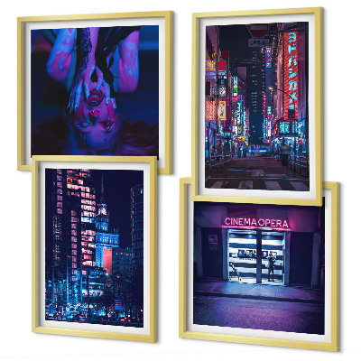 Wanddeko-set Nachtstadt mit Neonlichtern
