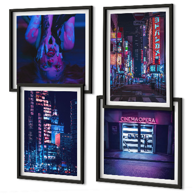 Wanddeko-set Nachtstadt mit Neonlichtern