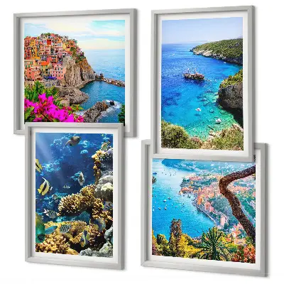 Wanddeko-Set mit Meerblick und farbenfrohen Häusern