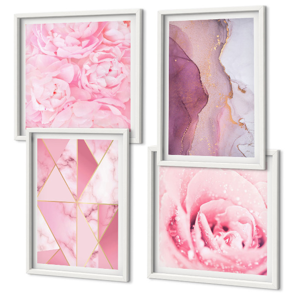 Polyptychon mit rahmen Rosa geometrische Pfingstrosen