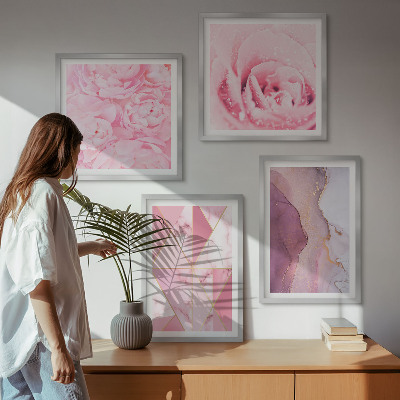 Polyptychon mit rahmen Rosa geometrische Pfingstrosen
