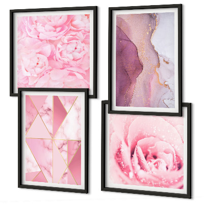 Polyptychon mit rahmen Rosa geometrische Pfingstrosen
