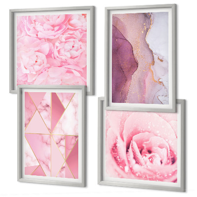 Polyptychon mit rahmen Rosa geometrische Pfingstrosen
