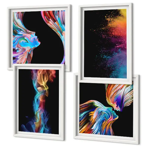 Wanddeko-Set mit bunten abstrakten Motiven, Gesichtern und Formen