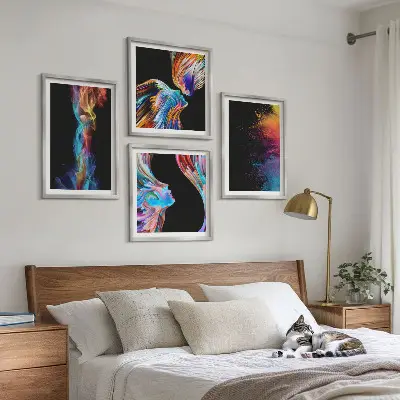 Wanddeko-Set mit bunten abstrakten Motiven, Gesichtern und Formen