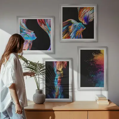 Wanddeko-Set mit bunten abstrakten Motiven, Gesichtern und Formen