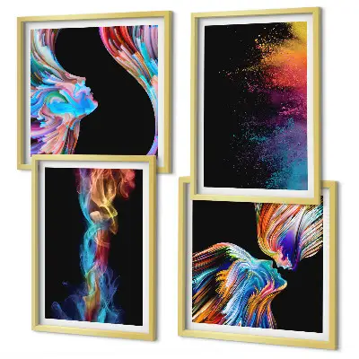 Wanddeko-Set mit bunten abstrakten Motiven, Gesichtern und Formen