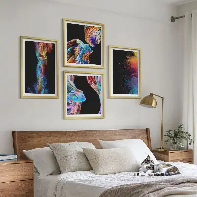 Wanddeko-Set mit bunten abstrakten Motiven, Gesichtern und Formen