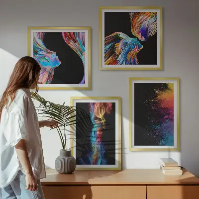 Wanddeko-Set mit bunten abstrakten Motiven, Gesichtern und Formen
