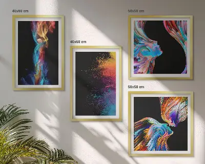 Wanddeko-Set mit bunten abstrakten Motiven, Gesichtern und Formen