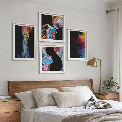 Wanddeko-Set mit bunten abstrakten Motiven, Gesichtern und Formen