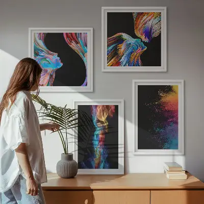 Wanddeko-Set mit bunten abstrakten Motiven, Gesichtern und Formen