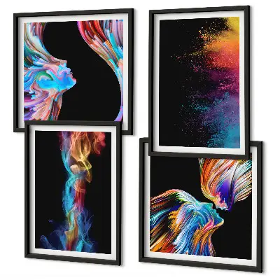 Wanddeko-Set mit bunten abstrakten Motiven, Gesichtern und Formen