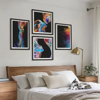 Wanddeko-Set mit bunten abstrakten Motiven, Gesichtern und Formen