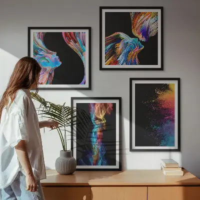 Wanddeko-Set mit bunten abstrakten Motiven, Gesichtern und Formen