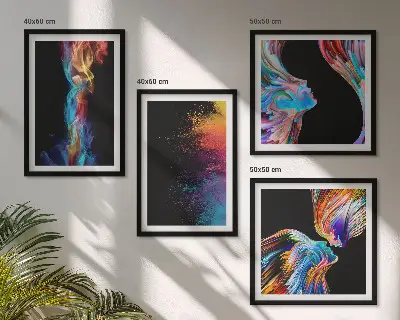 Wanddeko-Set mit bunten abstrakten Motiven, Gesichtern und Formen
