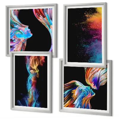 Wanddeko-Set mit bunten abstrakten Motiven, Gesichtern und Formen