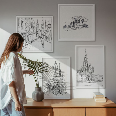 Polyptychon mit rahmen Einfache Zeichnungen von Stadtansichten