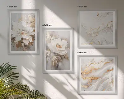 Polyptychon mit Rahmen Blumenmotiv auf hellem Hintergrund mit Marmormuster