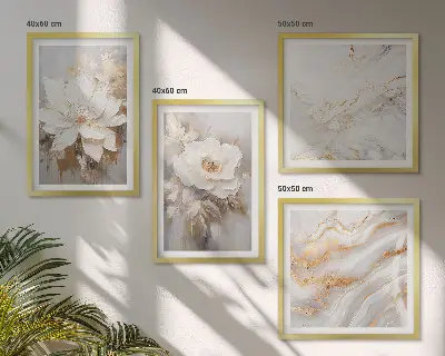 Polyptychon mit Rahmen Blumenmotiv auf hellem Hintergrund mit Marmormuster