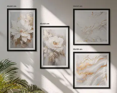 Polyptychon mit Rahmen Blumenmotiv auf hellem Hintergrund mit Marmormuster