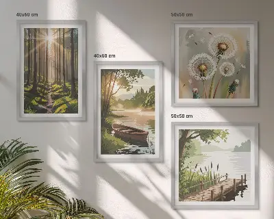 Wanddeko-Set mit Motiv Waldlandschaft am See