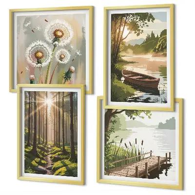 Wanddeko-Set mit Motiv Waldlandschaft am See