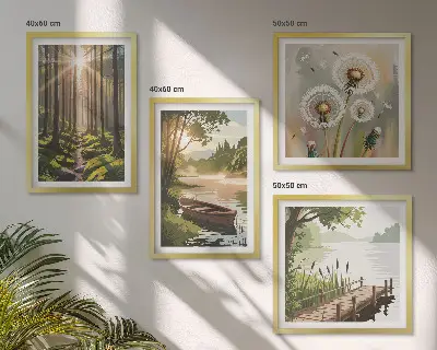 Wanddeko-Set mit Motiv Waldlandschaft am See