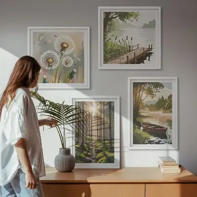 Wanddeko-Set mit Motiv Waldlandschaft am See