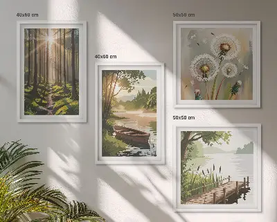 Wanddeko-Set mit Motiv Waldlandschaft am See