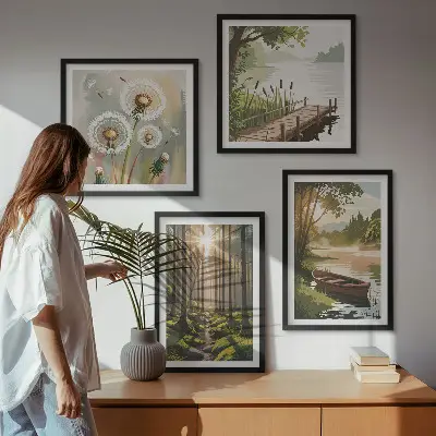 Wanddeko-Set mit Motiv Waldlandschaft am See