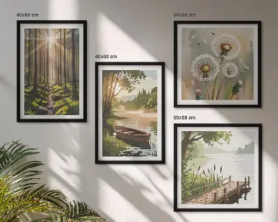 Wanddeko-Set mit Motiv Waldlandschaft am See