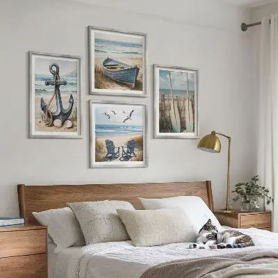 Polyptychon mit Rahmen Anker, Boot, Ruder und Strand Motiv