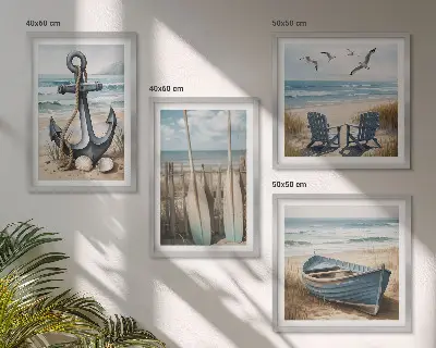 Polyptychon mit Rahmen Anker, Boot, Ruder und Strand Motiv