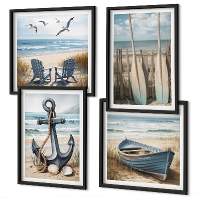 Polyptychon mit rahmen Anker, Boot, Ruder, Strand