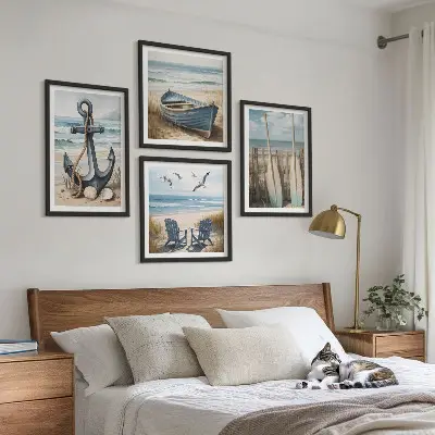 Polyptychon mit Rahmen Anker, Boot, Ruder und Strand Motiv