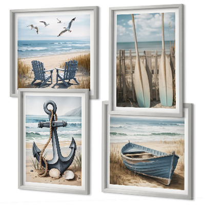 Polyptychon mit rahmen Anker, Boot, Ruder, Strand