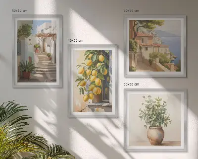 Zitronenblumen im Topf und Straßen als gerahmtes Polyptychon