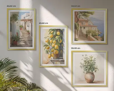 Zitronenblumen im Topf und Straßen als gerahmtes Polyptychon