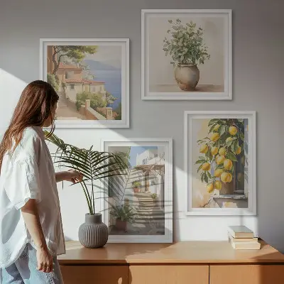 Zitronenblumen im Topf und Straßen als gerahmtes Polyptychon
