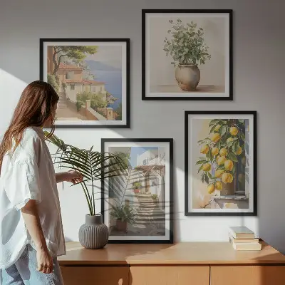 Zitronenblumen im Topf und Straßen als gerahmtes Polyptychon