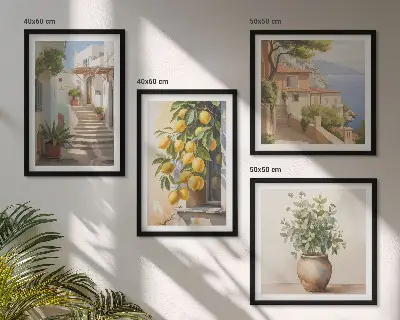 Zitronenblumen im Topf und Straßen als gerahmtes Polyptychon