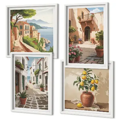Wanddeko-Set mit Straßen, Häusern, Pflanzen und Töpfen