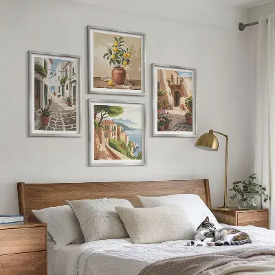 Wanddeko-Set mit Straßen, Häusern, Pflanzen und Töpfen