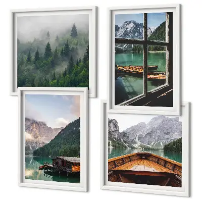 Hütten am Bergsee als gerahmtes Polyptychon