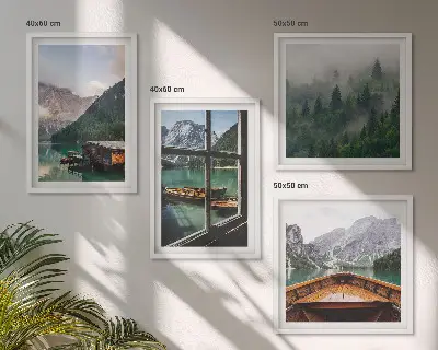 Hütten am Bergsee als gerahmtes Polyptychon