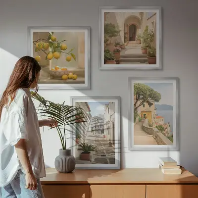 Zitrusbaum im Fenster am Meer als gerahmtes Polyptychon