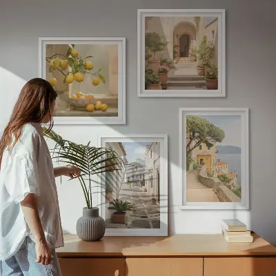 Zitrusbaum im Fenster am Meer als gerahmtes Polyptychon
